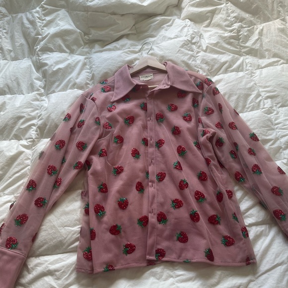 Official Lirika Matoshi Strawberry Dress shirt. size Large - Picture 2 of 4